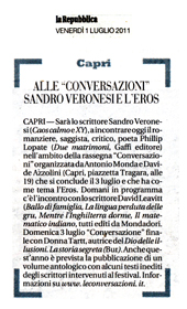 Alle "Conversazioni" Sandro Veronesi e l'Eros